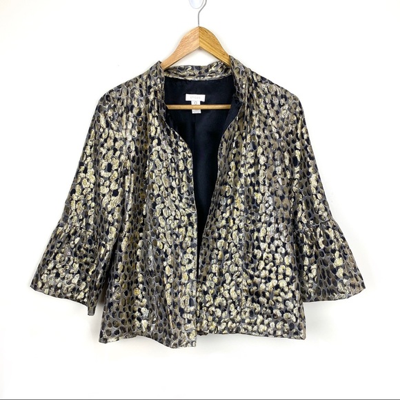 Chico's Sweaters - Chico’s Silk Cardigan Jacket Blazer Black Gold